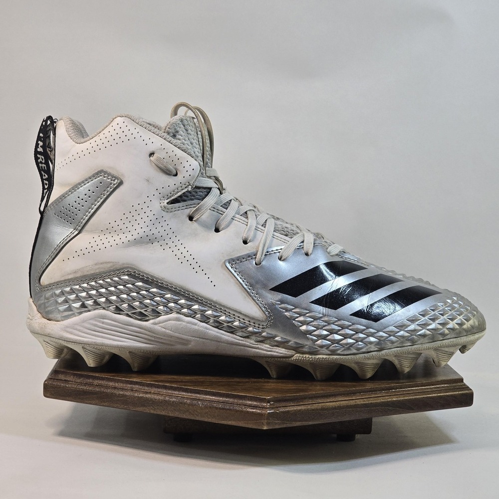 Adidas‎ Shoes Mens Size 9.5 Silver White Black Football Cleats Mid ART B37100